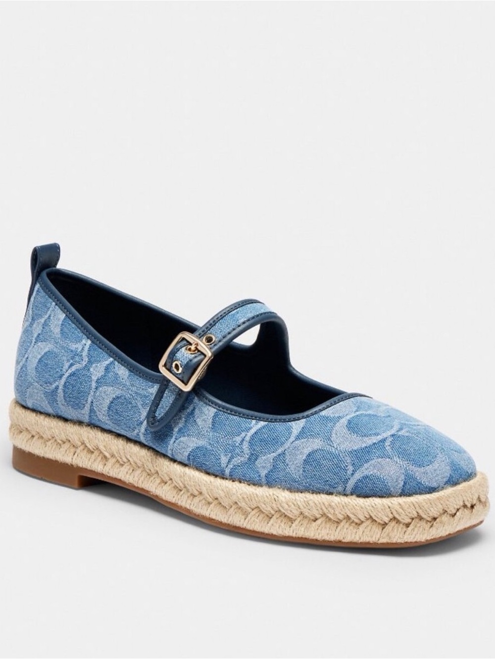 Coach Light Blue Denim Mary Jane Espadrille with Gold Buckle